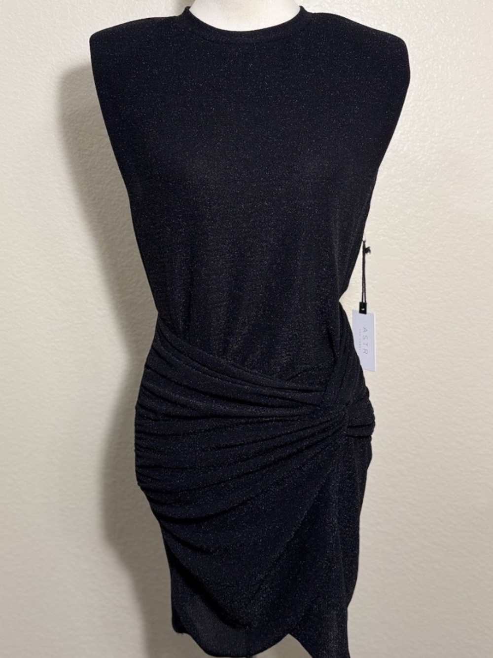 ASTR The Label Womens S Black Metallic Lunete Ruched Mini Dress NWT